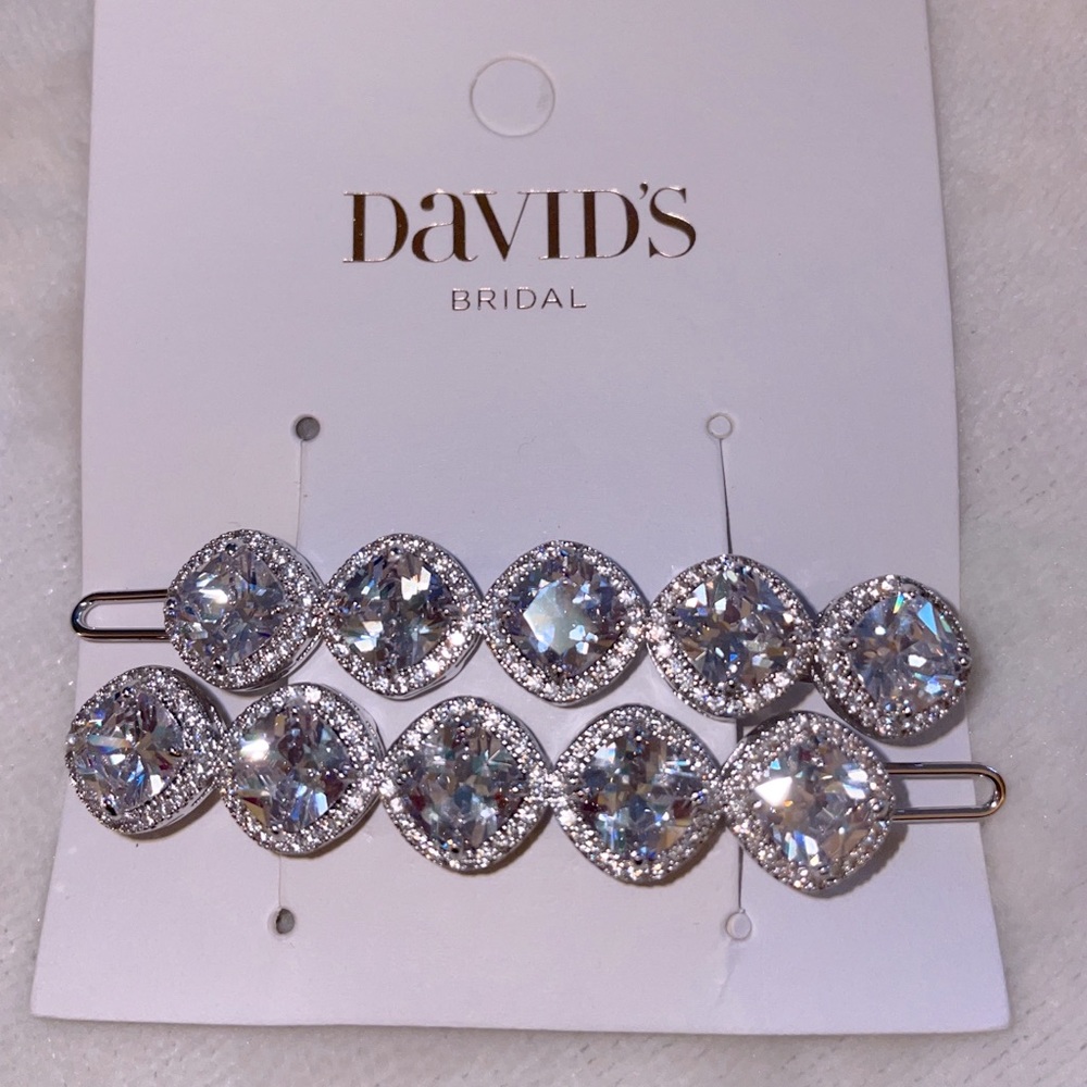Silver Cubic Zirconia cushion cut Barrette